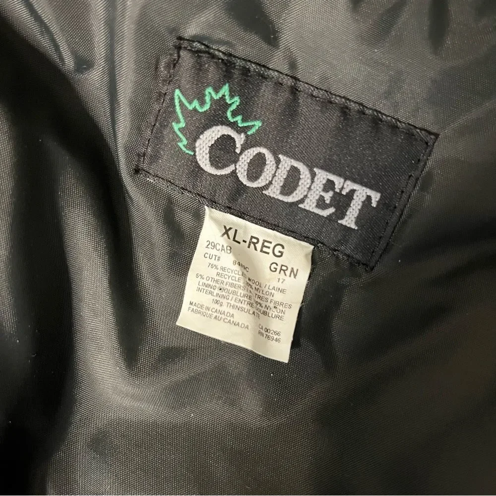 CODET Dark Green Winter Coat Wool Blend Drawstring Waist Thinsulate Size XL Reg